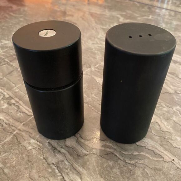 Vintage Danish Modern Salt Shaker and Pepper Grinder Black Wood Cylinders - Picture 2 of 11